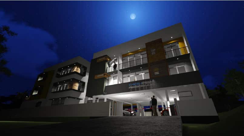 An image of a luxury apartment at night